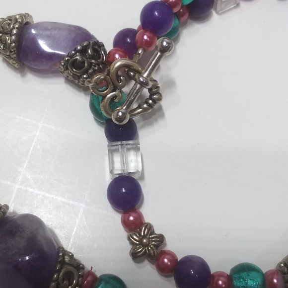 Pink, Green & Purple Beaded Necklace - Picture 7 of 9